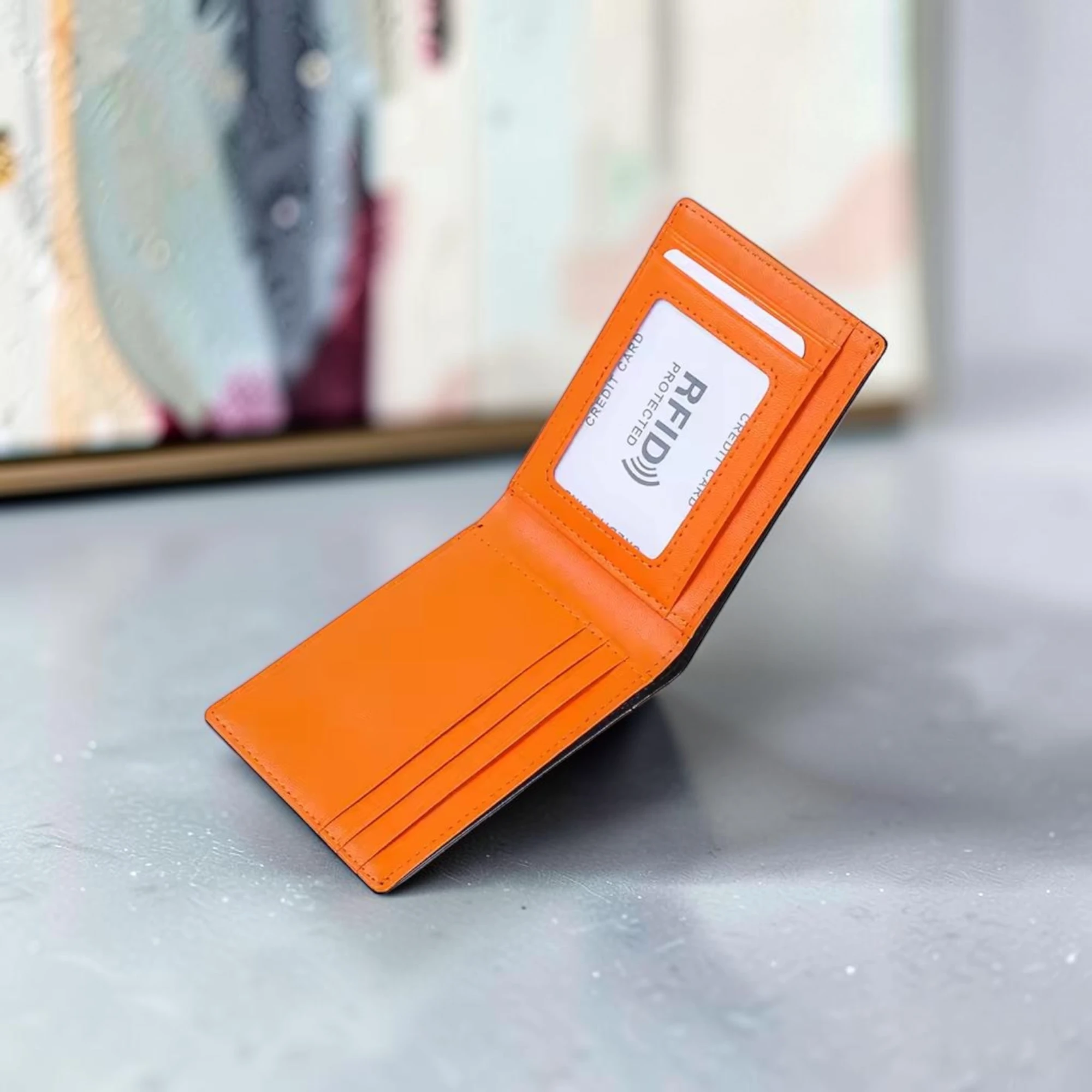 جلد طبيعي محفظة كاش فاخرة RFID نحيفة وماركة اصلية مصنوعة من جلد البقر حامل بطاقة الائتمان